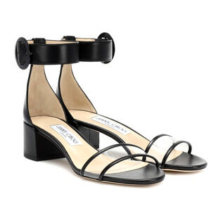 Jimmy Choo 7 Jaimie Leather Sandals Transparent PVC Strap Low Block Heels Black